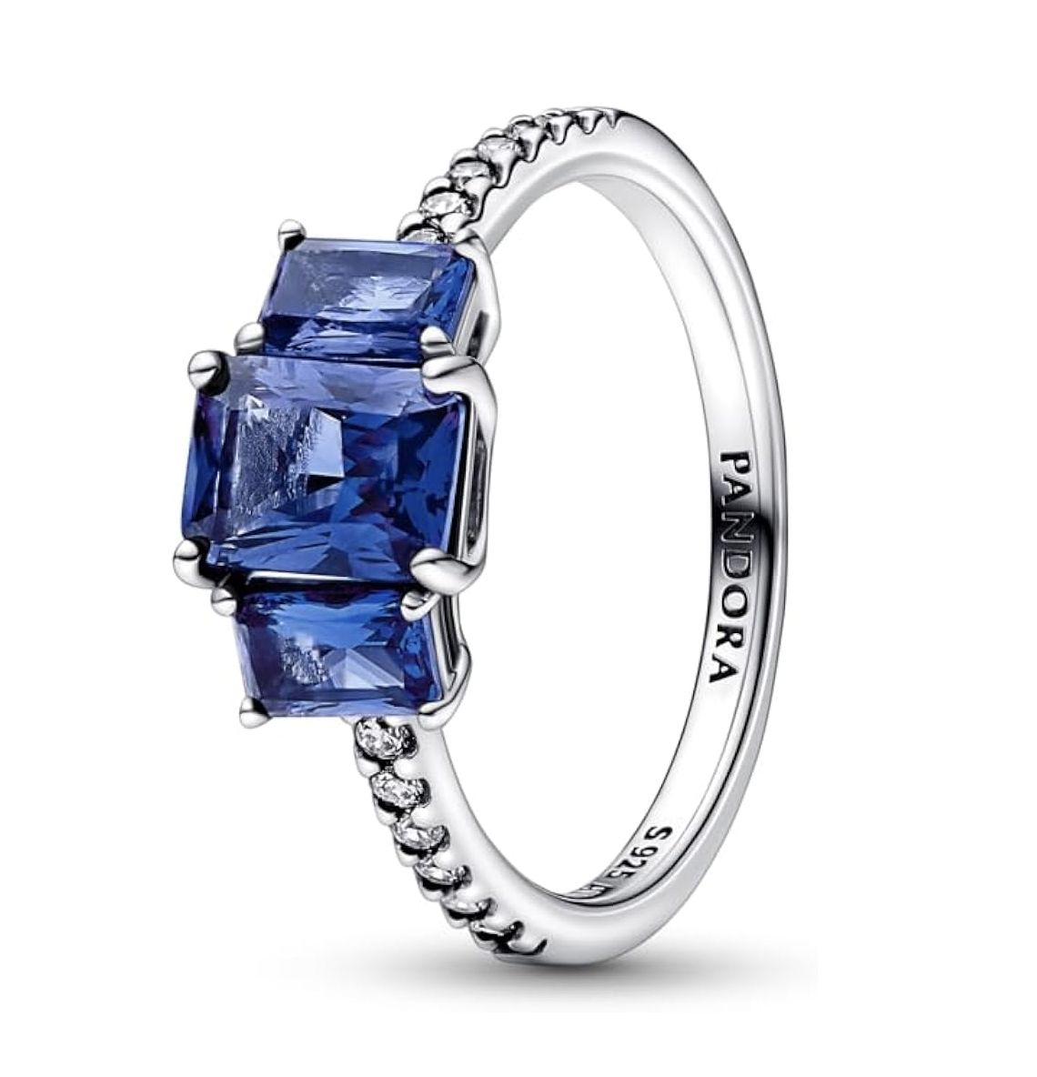 Blue Rectangular Three Stone Sparkling Ring-192389C01