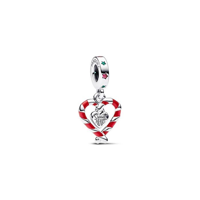 Double Candy Cane Heart Christmas Dangle Charm - 792822C01
