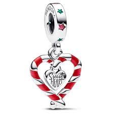 Double Candy Cane Heart Christmas Dangle Charm - 792822C01