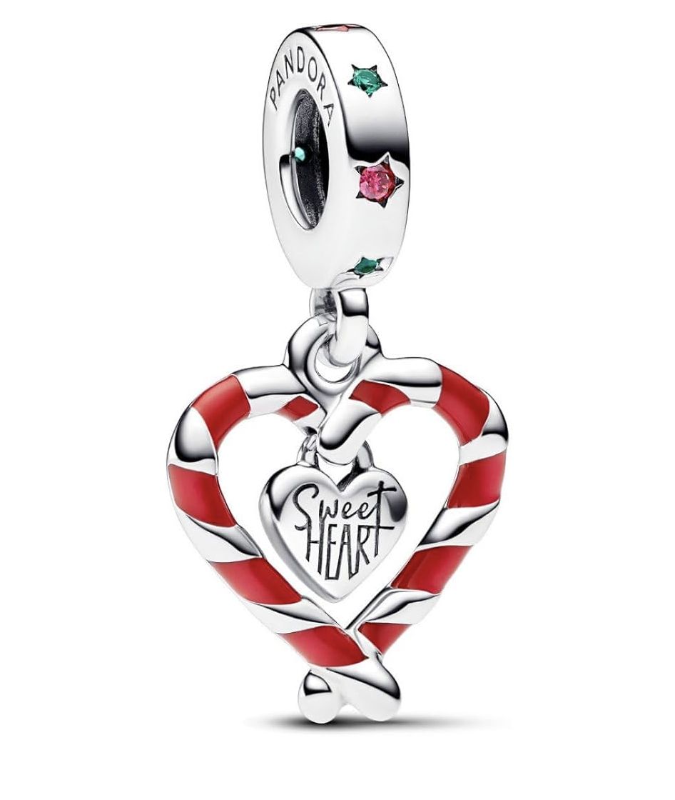 Double Candy Cane Heart Christmas Dangle Charm - 792822C01