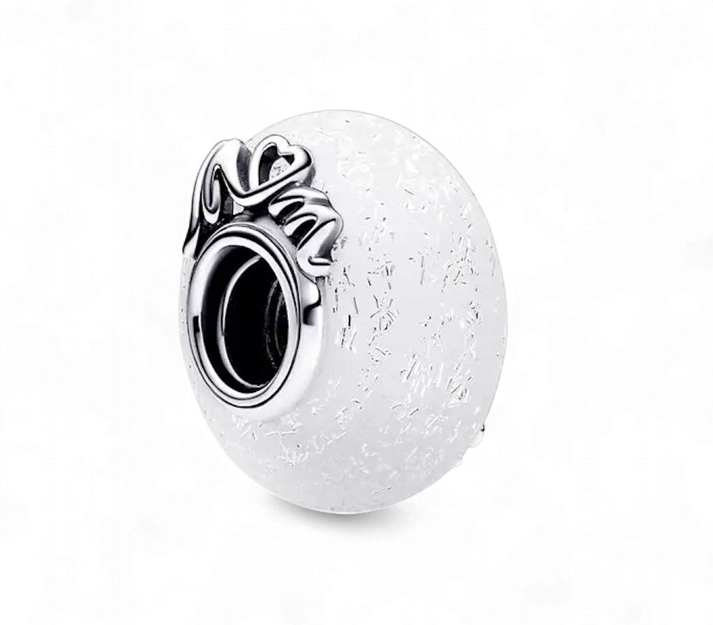 Glittery White Murano Glass Mum &amp; Love Charm-792655C00