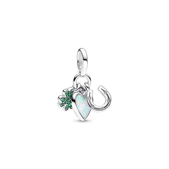 Four Leaf Clover, Heart and Horseshoe Triple Dangle Charm - 792755C01