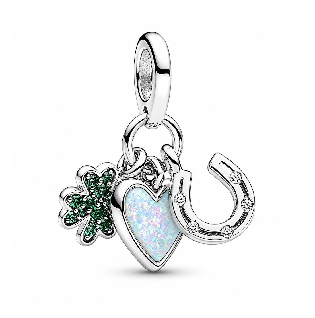 Four Leaf Clover, Heart and Horseshoe Triple Dangle Charm - 792755C01