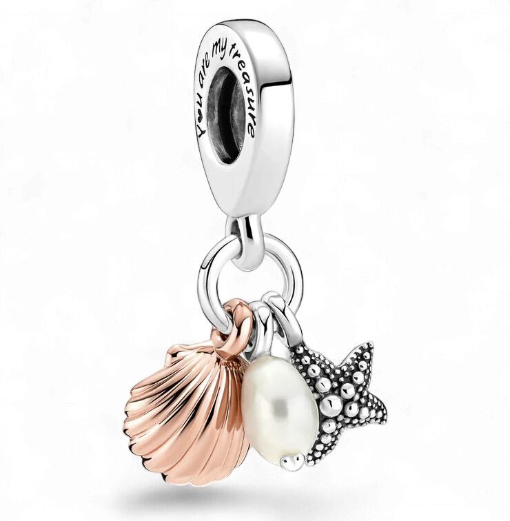 Freshwater Cultured Pearl, Starfish &amp; Shell Triple Dangle Charm-781690C01