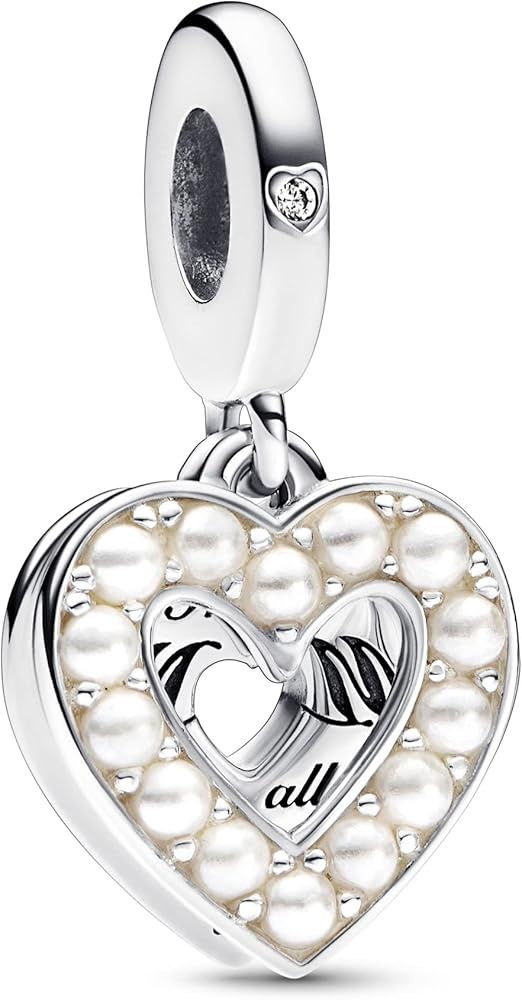 Pearlescent White Heart Double Dangle Charm - 792649C01