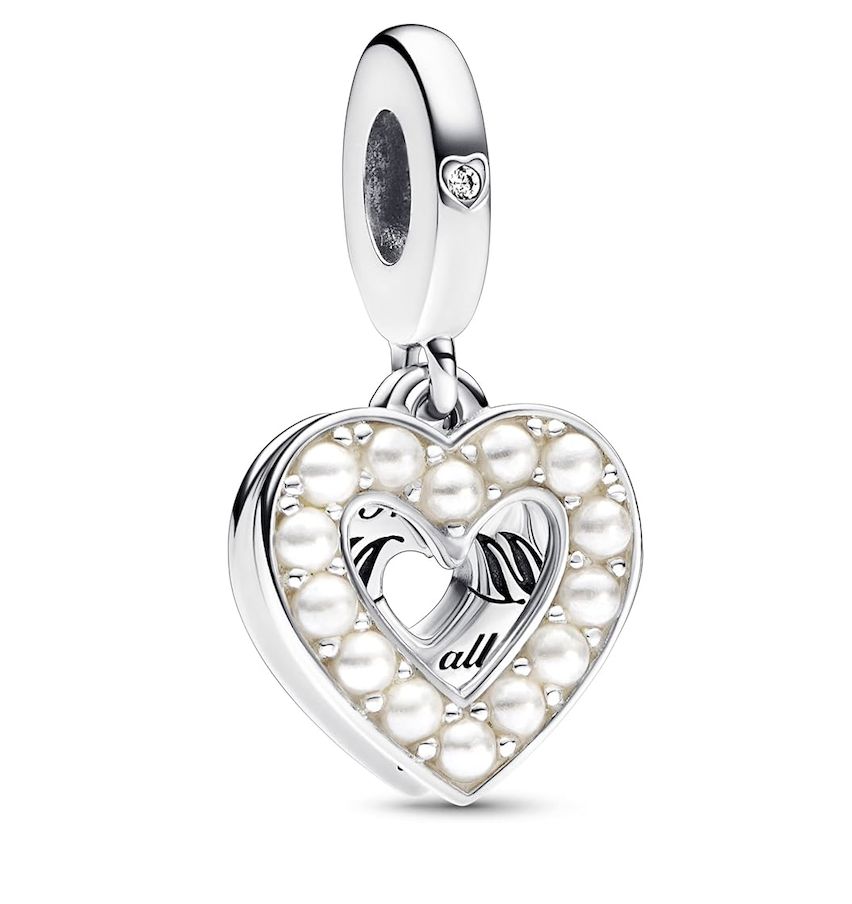 Pearlescent White Heart Double Dangle Mum Heart Charm-792649C01