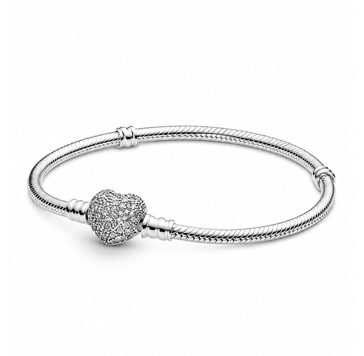 Moments Sparkling Heart &amp; Snake Chain Bracelet-590727CZ