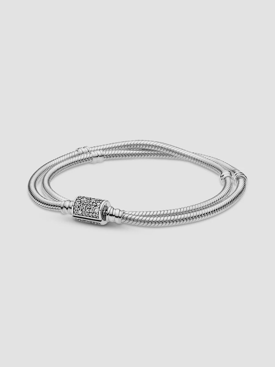 Double snake chain sterling silver bracelet with barrel clasp  - 599544C01