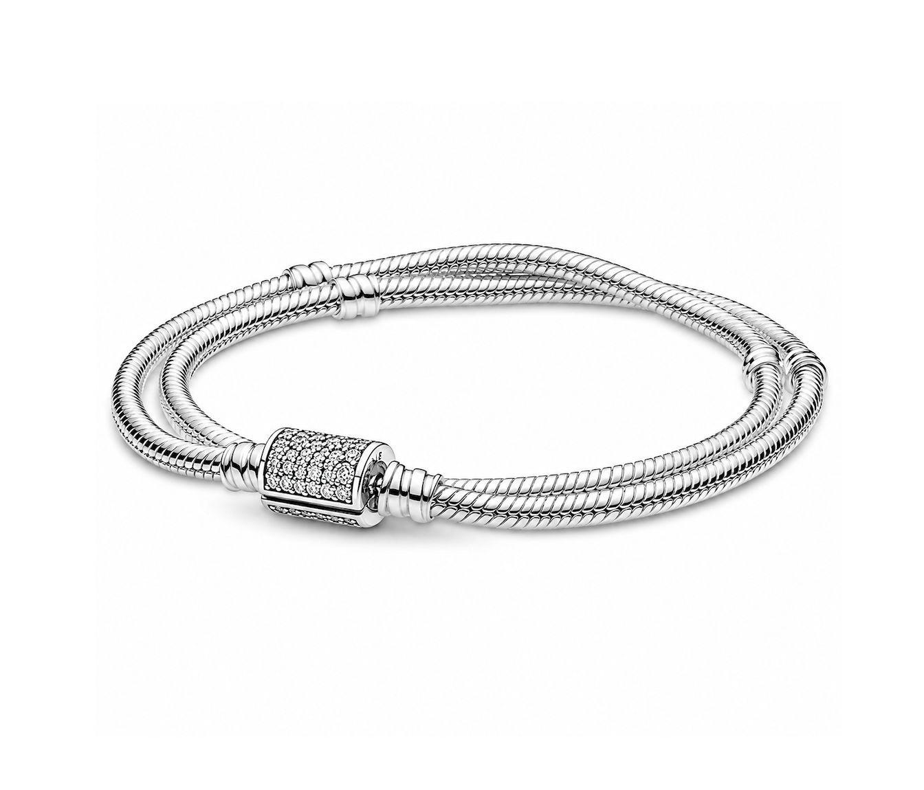 Pandora Double Snake Chain Sterling Silver Bracelet w/ Barrel Clasp  - 599544C01