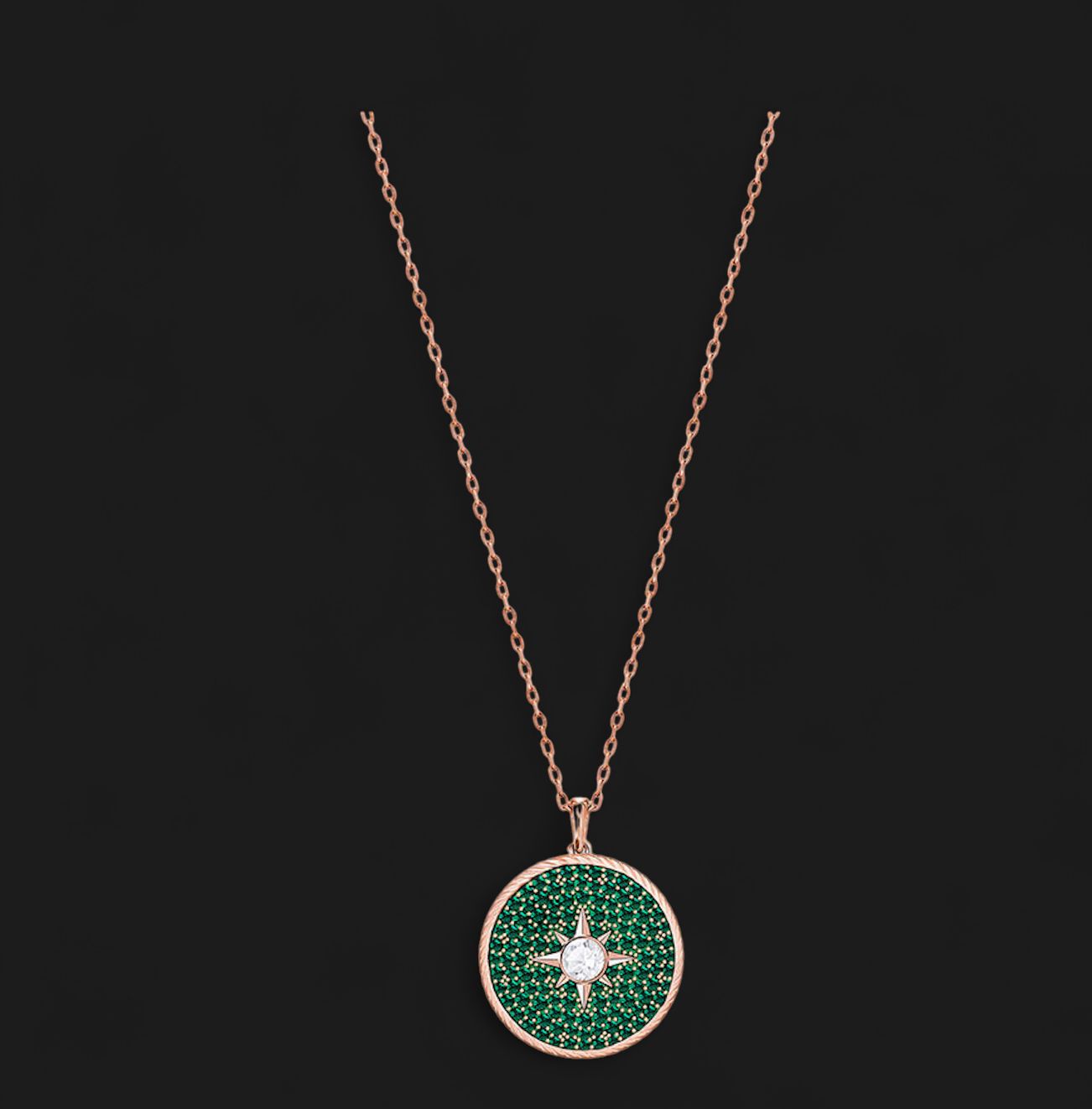 Locket Necklace, Green, Rose Gold - 5391017