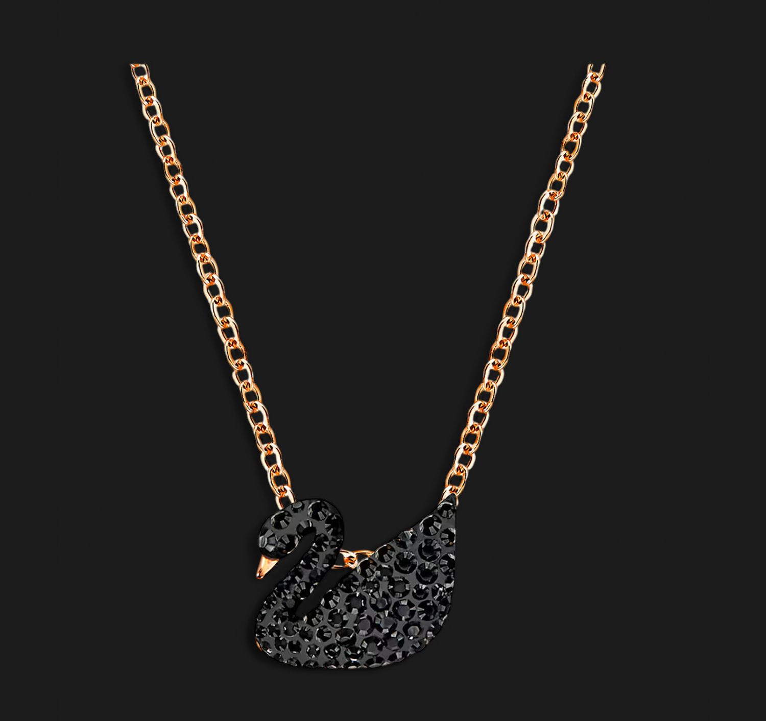 Iconic Swan Pendant, Small, Black, Rose-Gold-5204133
