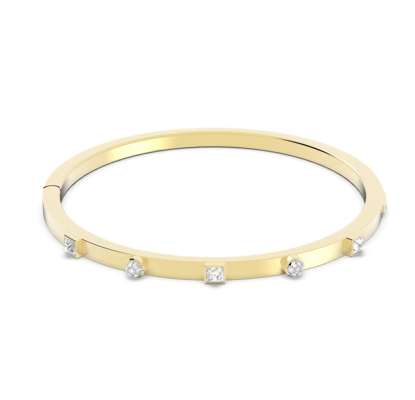 Thrilling Bangle Bracelet, White, Gold-Tone-5572932
