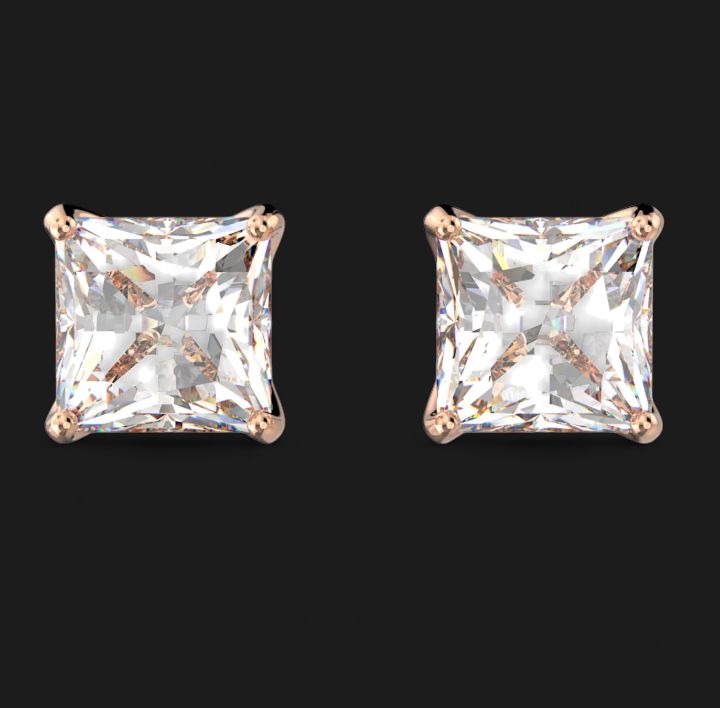 Stilla Attract Stud  Square Cut, White, Rose Gold Earrings