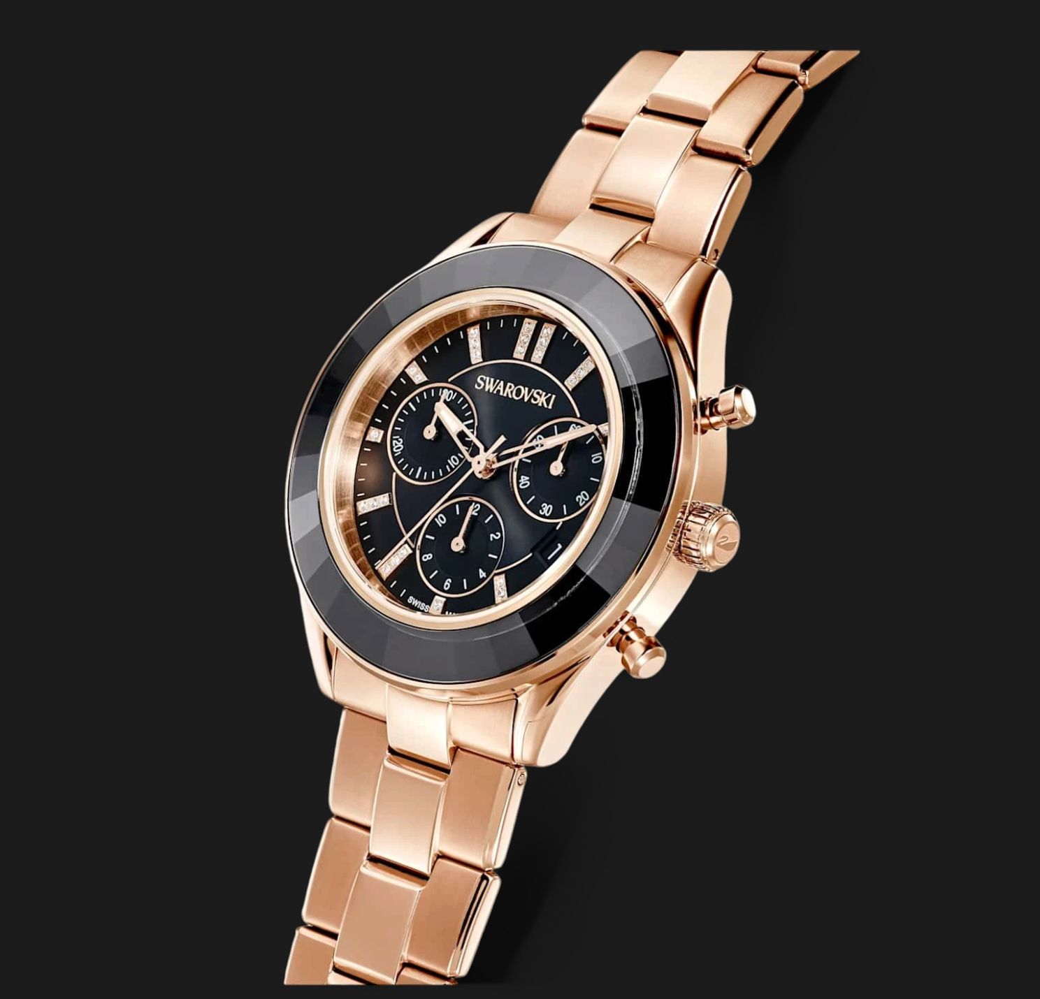 Octea Lux Sport Watch, Metal Bracelet, Black, Rose-Gold Tone-5610478