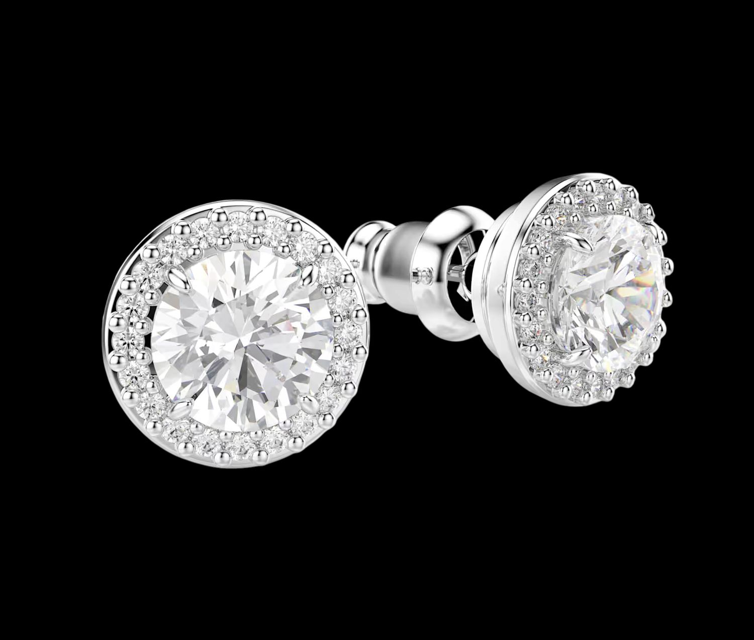 Una Angelic Stud Earrings Round Cut, Pavé, White, - 5636269