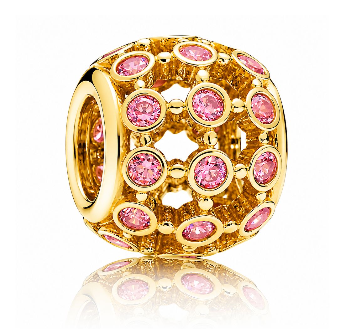 Openwork Abstract 14k Solid Gold Charm with Fancy Pink Cubic Zirconia-750825CZS