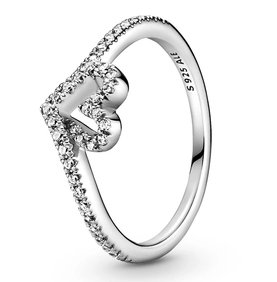Sparkling Wishbone Heart Ring -199302C01