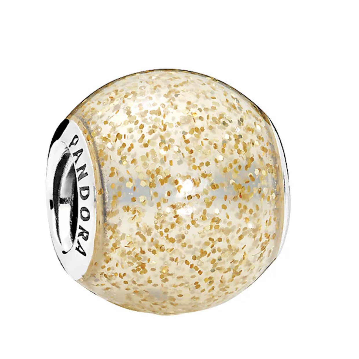 Rose Golden Glitter Ball Silver Charm - 796327EN145