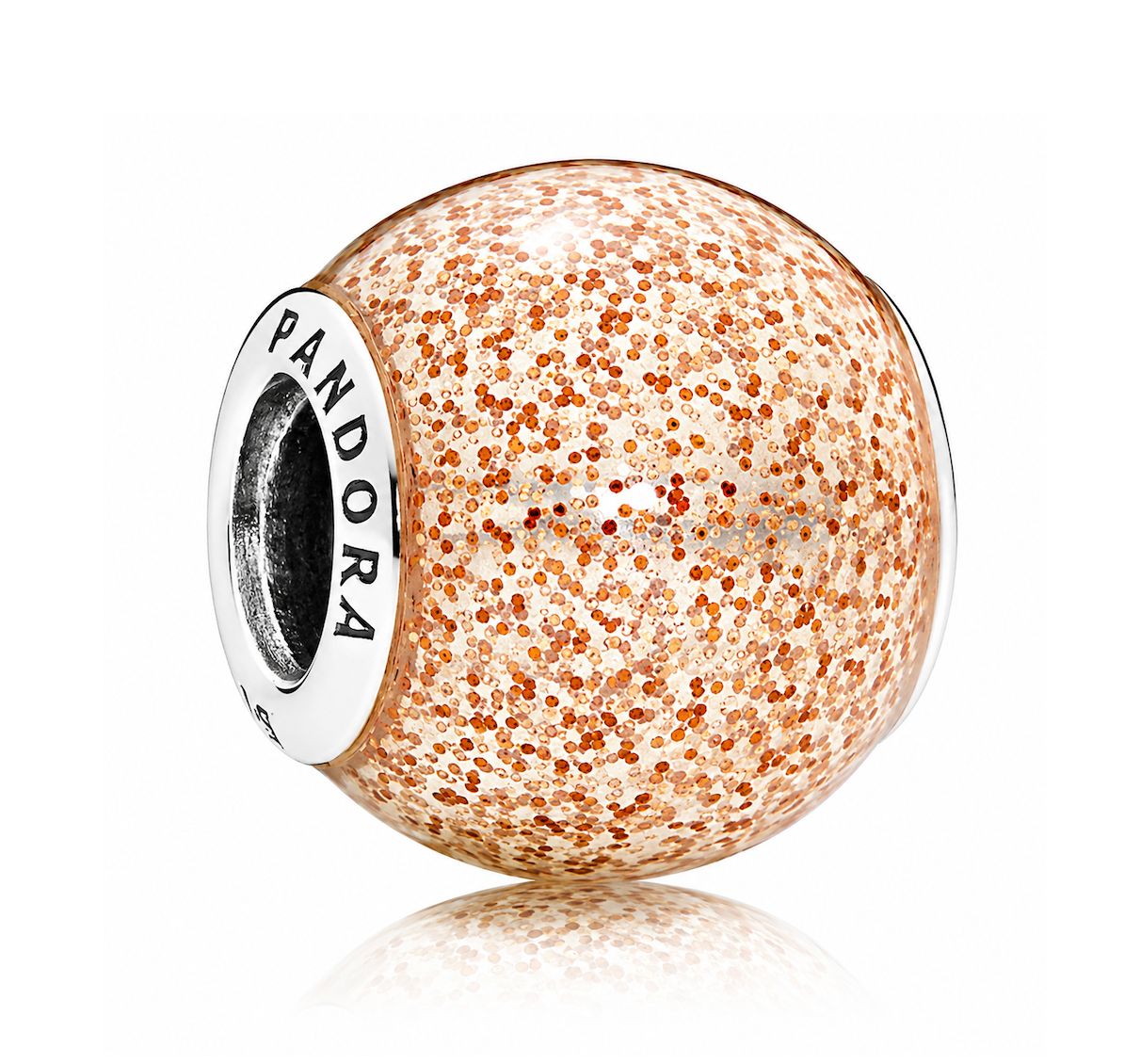 Rose Golden Glitter Ball Silver Charm - 796327EN145