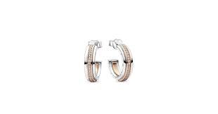 Signature Two tone Logo &amp; Pavé Hoop Earrings - 282737C01