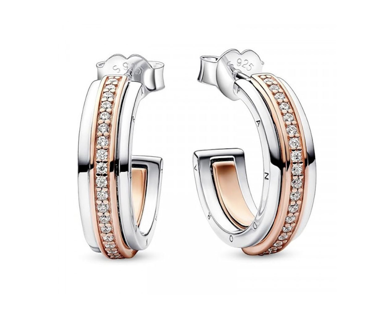 Pandora Signature Two-Tone Logo &amp; Pavé Hoop Earrings - 282737C01