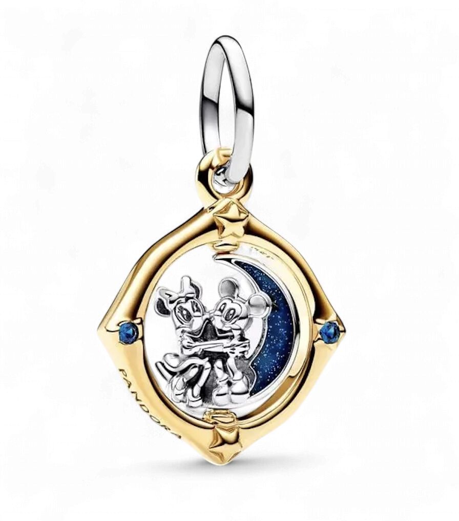 Disney Mickey Mouse &amp; Minnie Mouse Two-Tone Spinning Moon Dangle Charm-762955C01