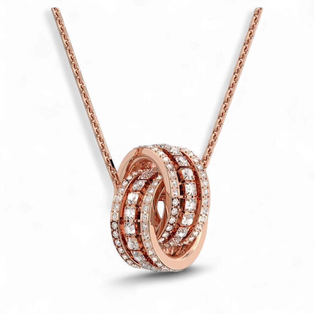 Hyperbola pendant Intertwined circles, White, Rose gold-tone-5419853