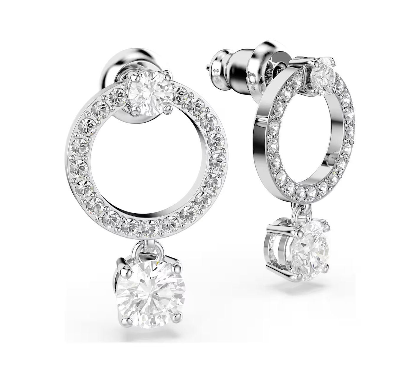 Constella Hoop Earrings, Round Cut, White-563278