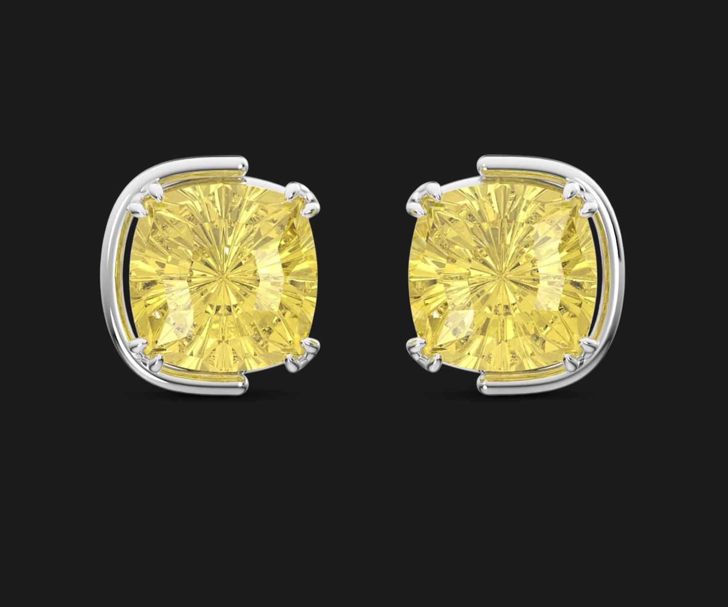 Harmonia Stud Earrings, Cushion Cut, Yellow - 5616511