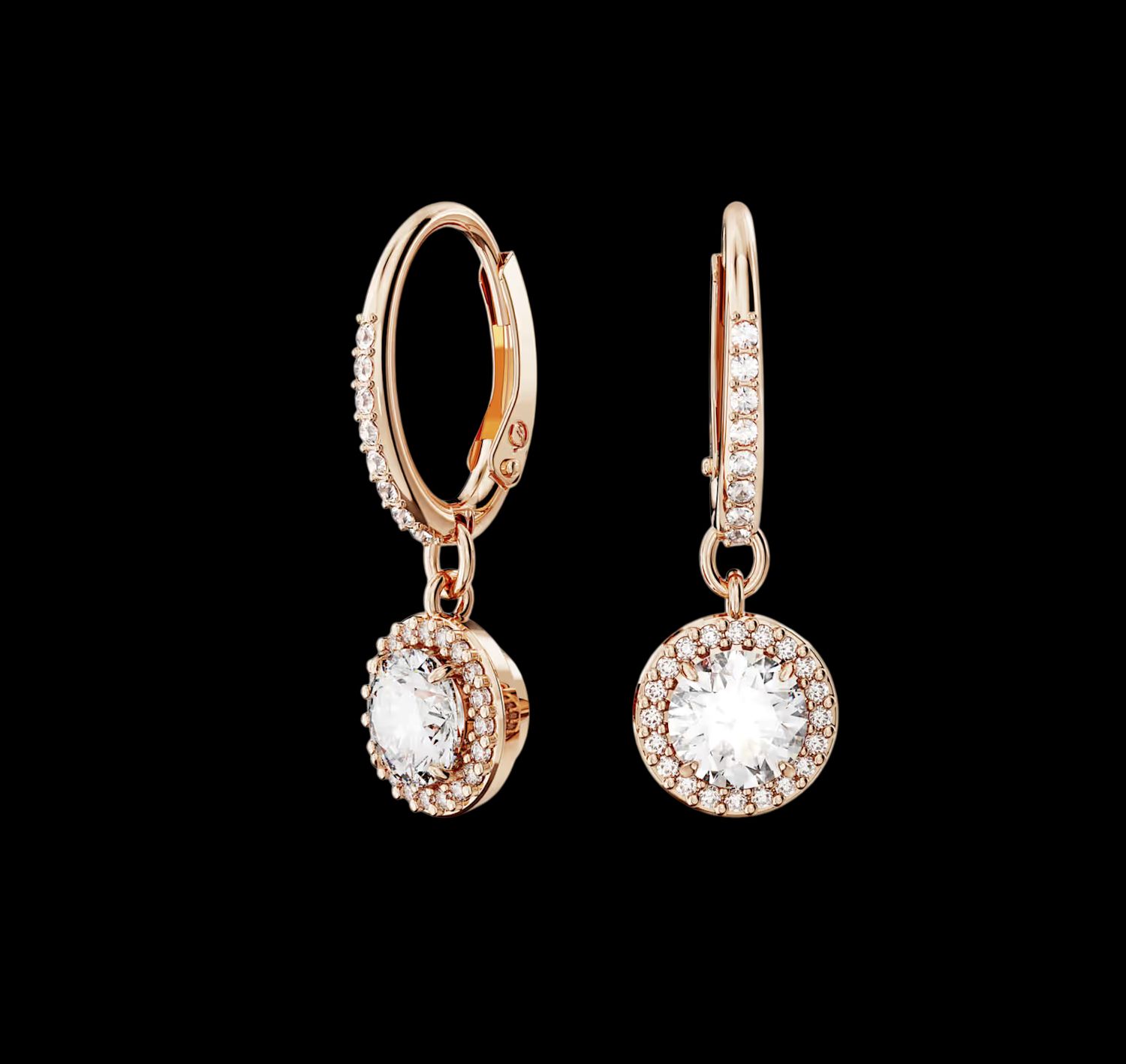 Una Angelic Drop Earrings Round cut, Pavé, White, Rose gold - 5638769