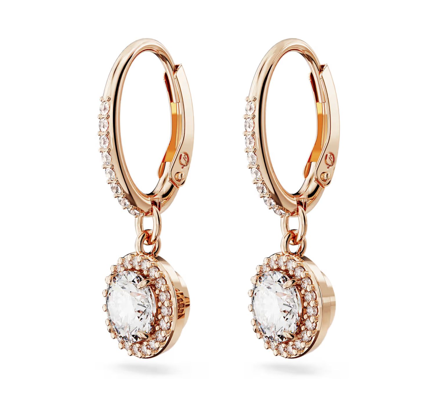 Una Angelic Drop Earrings Round cut, Pavé, White, Rose gold-5638769