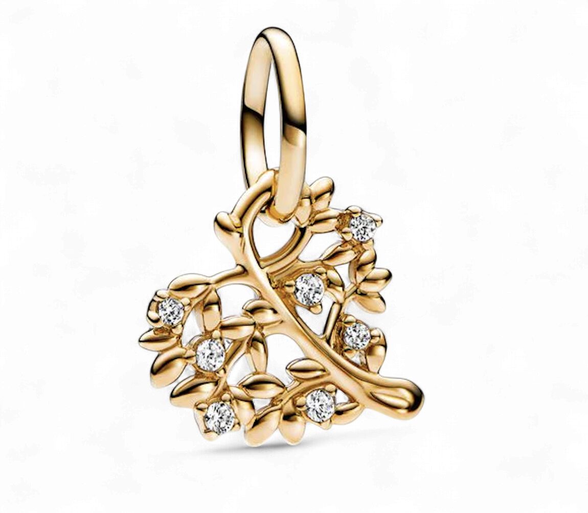 Sparkling Heart &amp; Family Tree 14k Solid Gold Dangle Charm-752604C01
