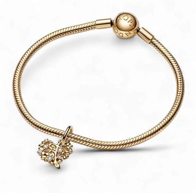Sparkling Heart &amp; Family Tree 14k Solid Gold Dangle Charm-752604C01