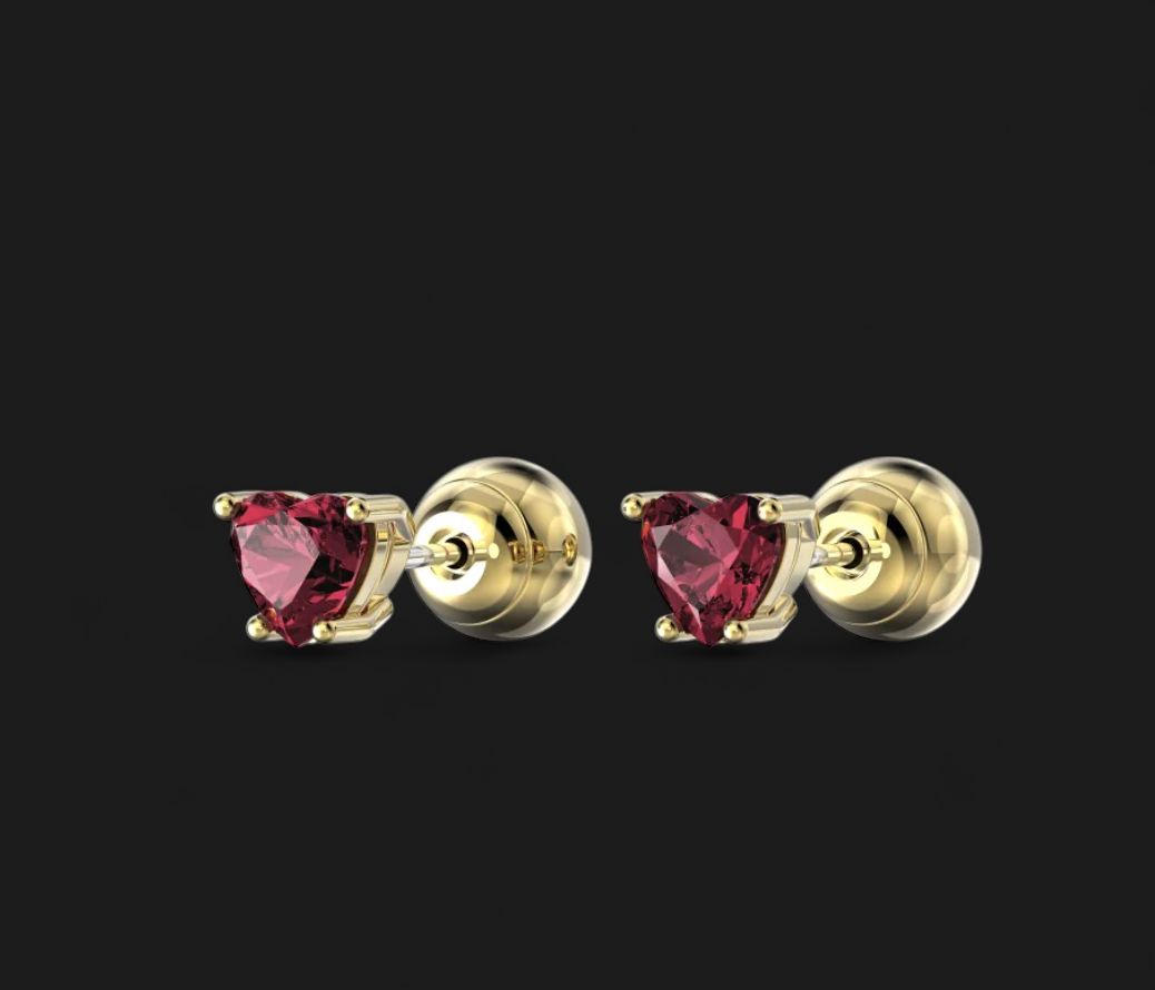 Stilla Stud Earrings, Heart, Red - 5639133