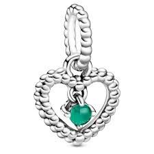 Rainforest Green Beaded Heart Dangle Charm - 798854C05