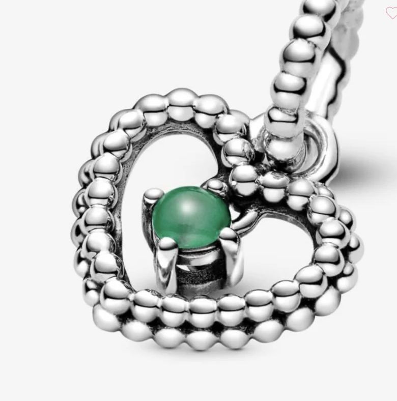 Rainforest Green Beaded Heart Dangle Charm - 798854C05