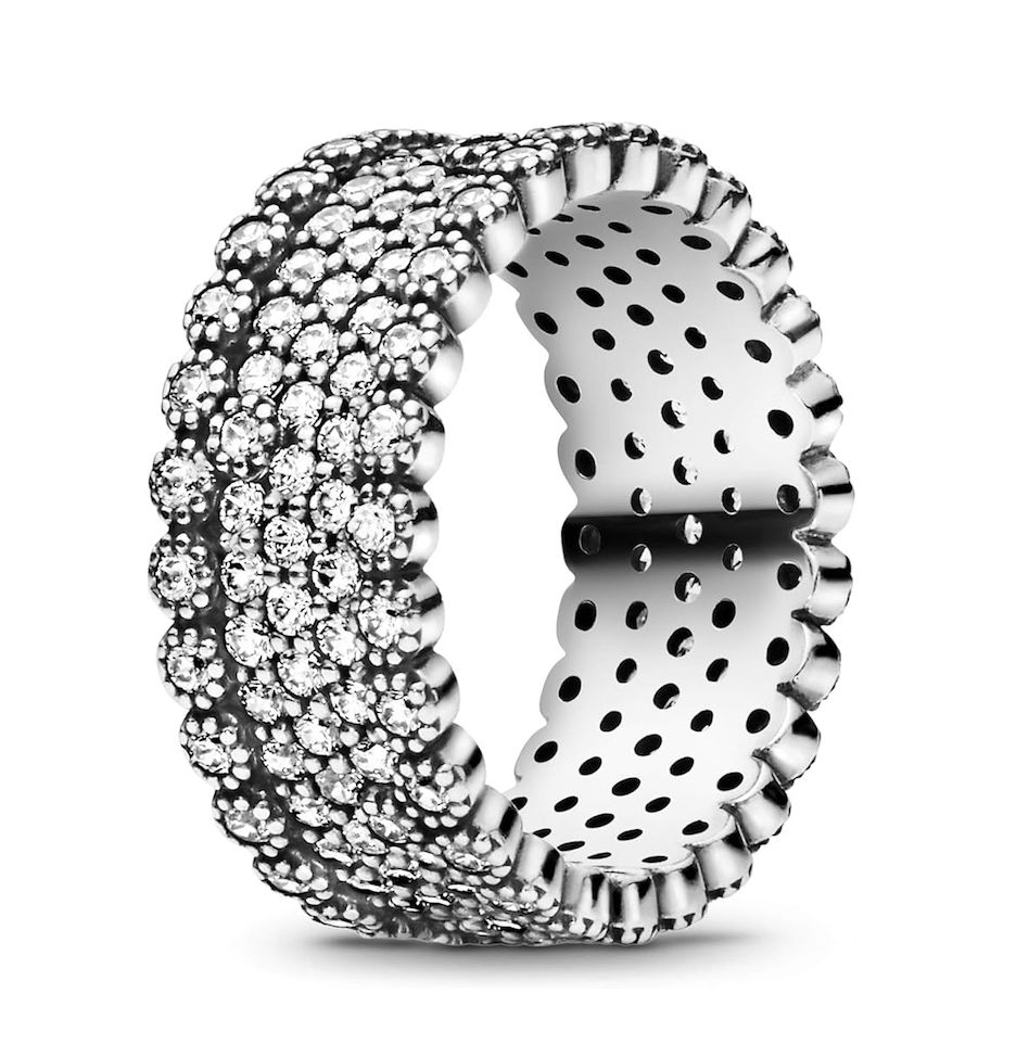 Sparkling Check Band Ring-197695CZ
