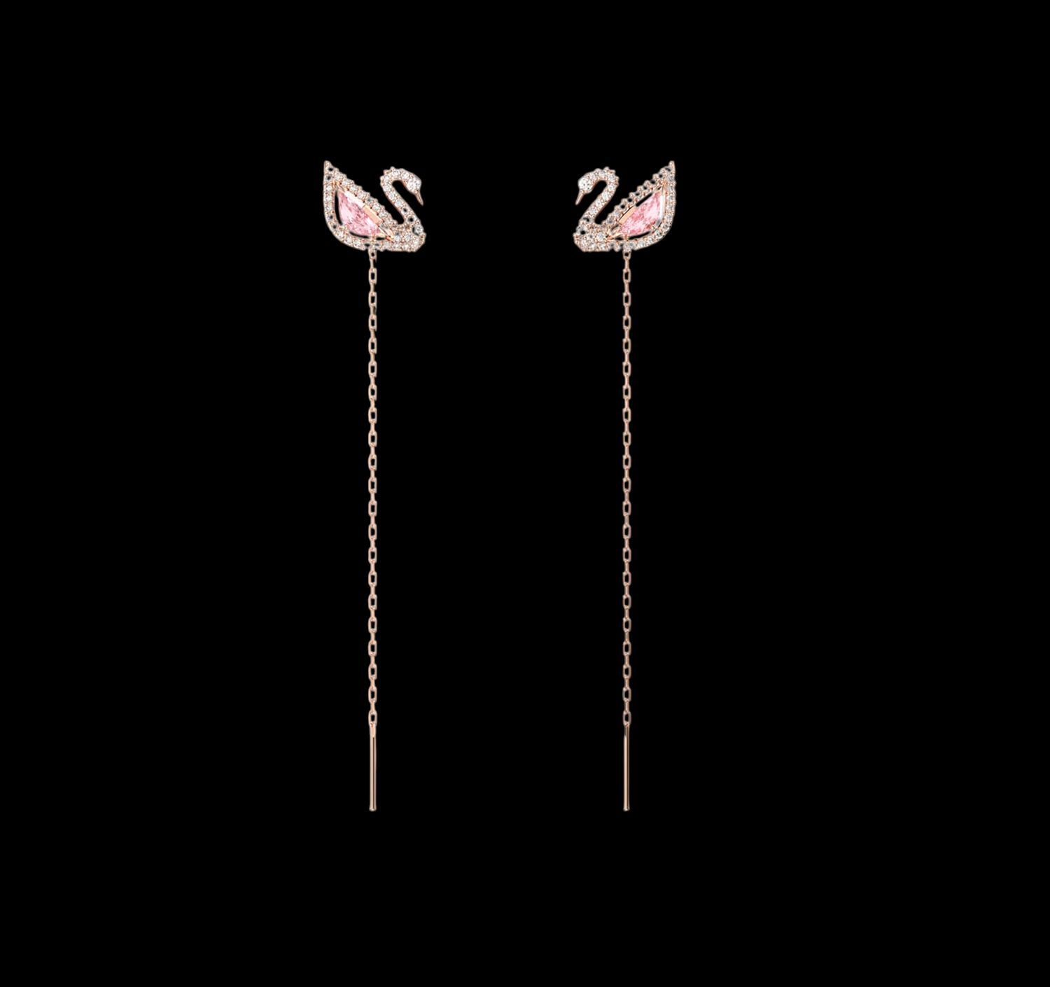 Dazzling Swan Drop Earrings, Pink, Rose-Gold- 5469990