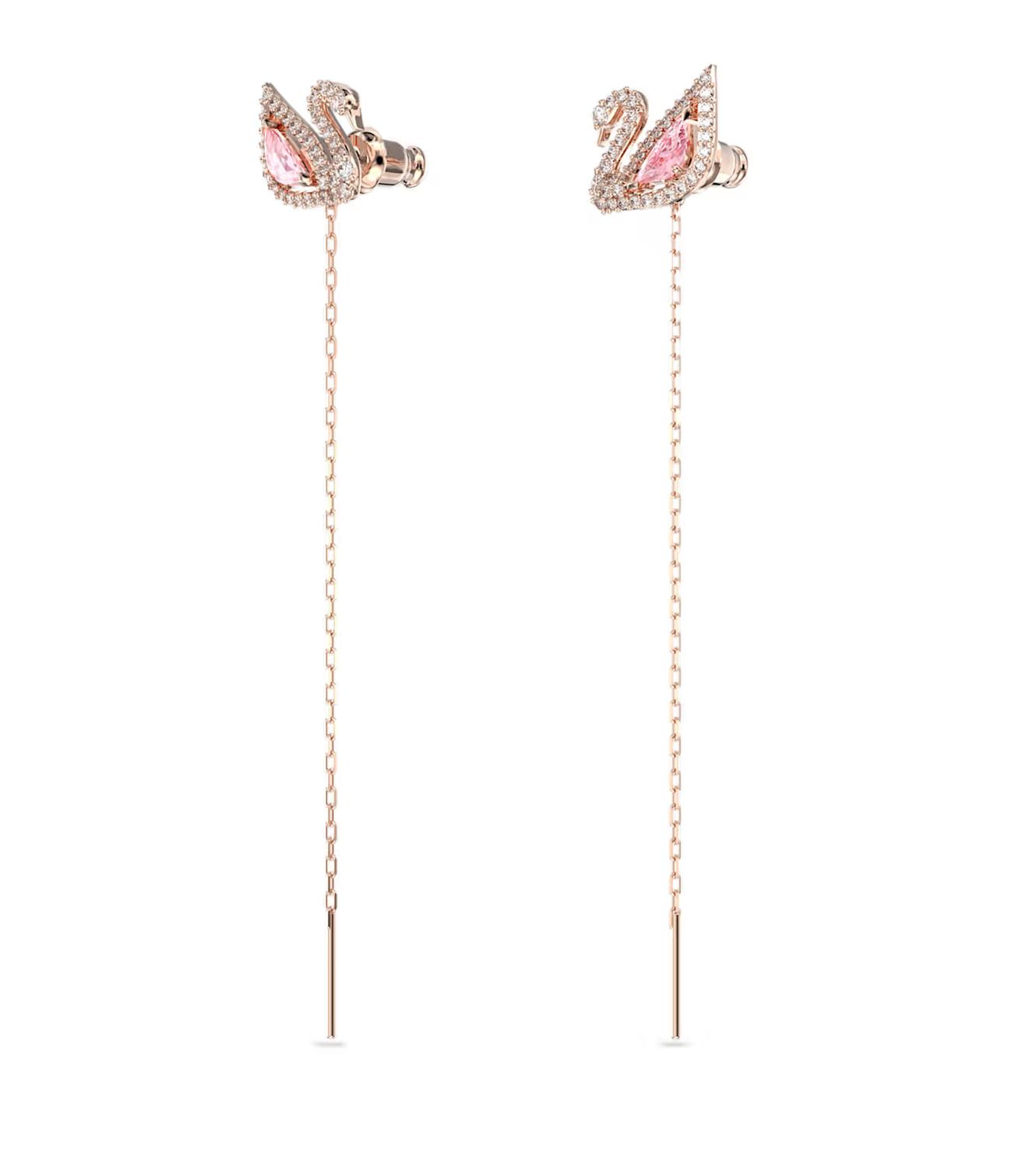 Dazzling Swan Drop Earrings, Pink, Rose-Gold-5469990