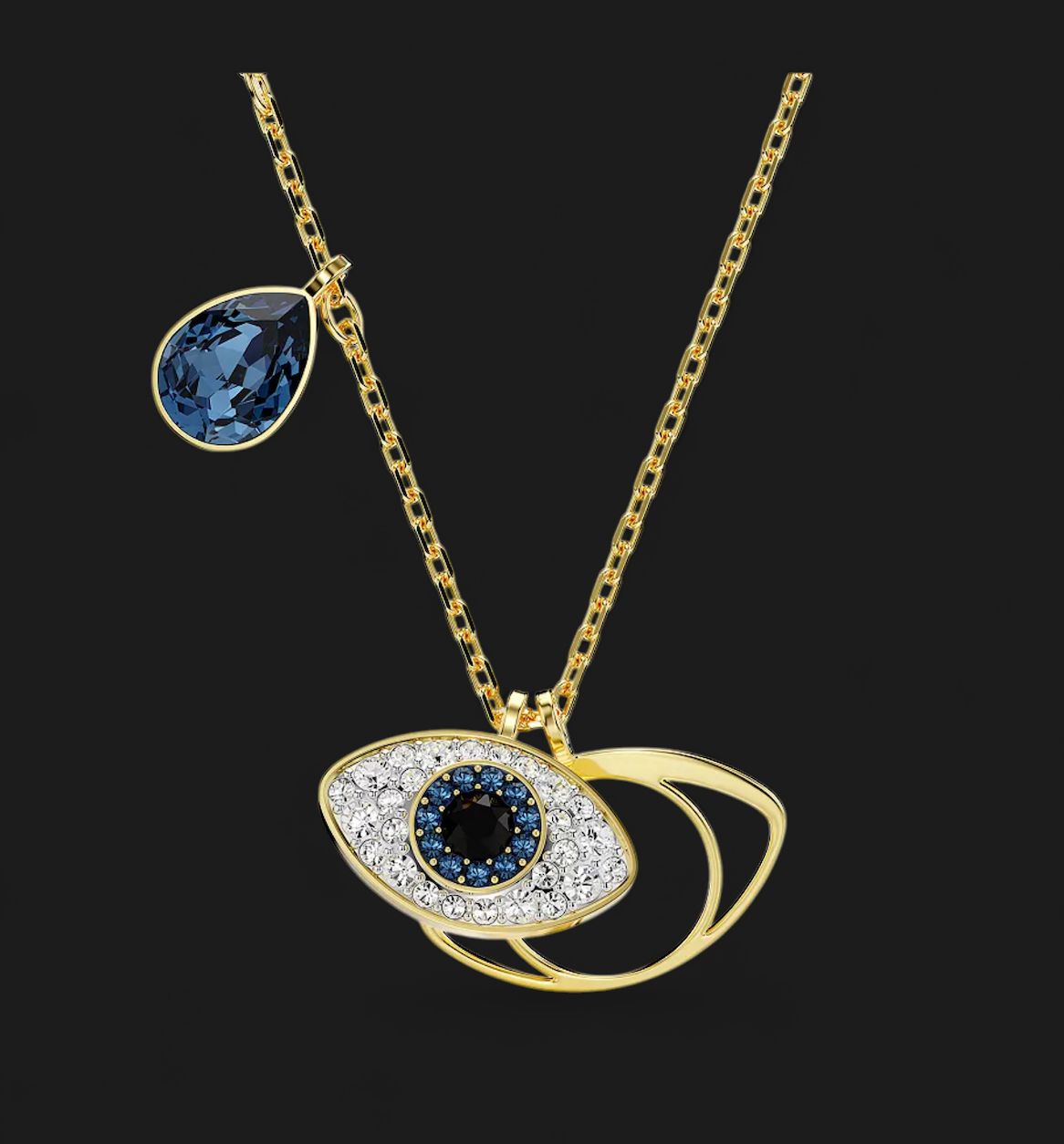 Symbolica Crystal Evil Eye Pendant Necklace in Gold Tone-5190033