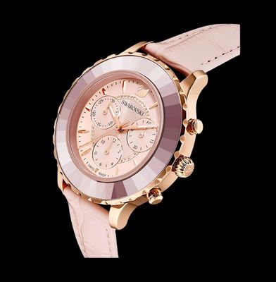 Octea Lux Chrono Watch, Leather Strap, Pink, Rose Gold Tone Finish,39.5mm-5452501