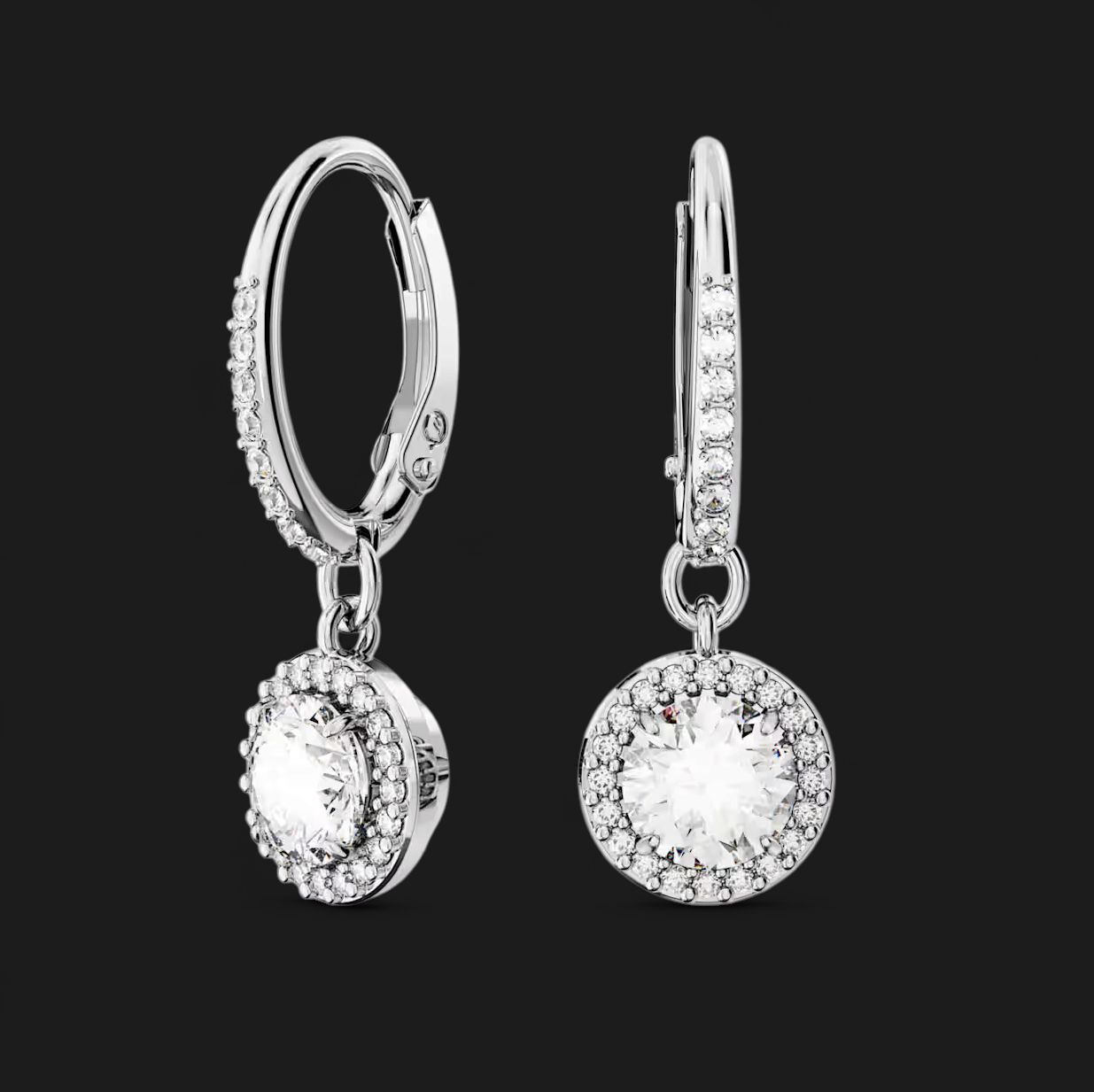 Constella Drop Earrings,Round Cut, Pavé, White - 5636270