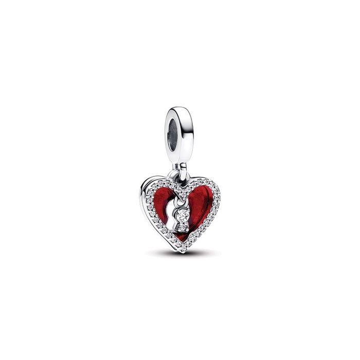 Red Heart &amp; Keyhole Double Dangle Charm - 793119C01
