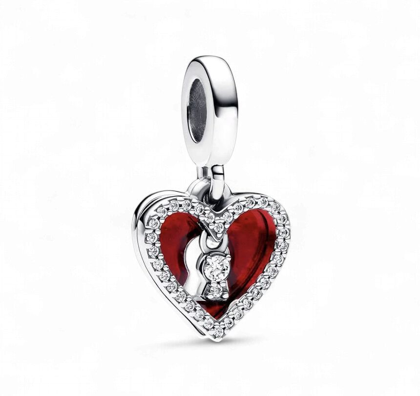 Red Heart &amp; Keyhole Double Dangle Charm - 793119C01