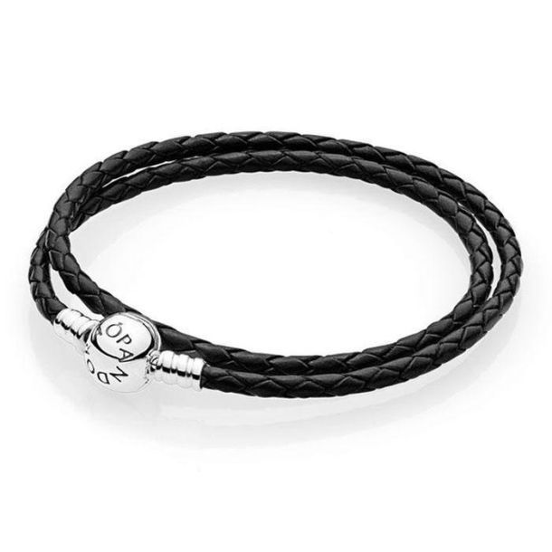 Pandora Moments Double Black Leather Bracelet - 590745CBK