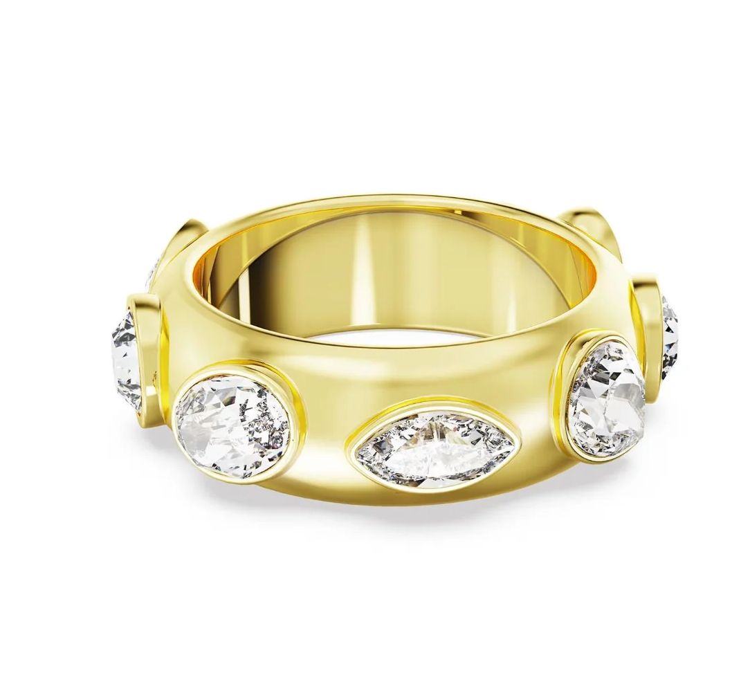 Dextera Ring, Yellow Gold-Tone and White Crystals, Size: 52