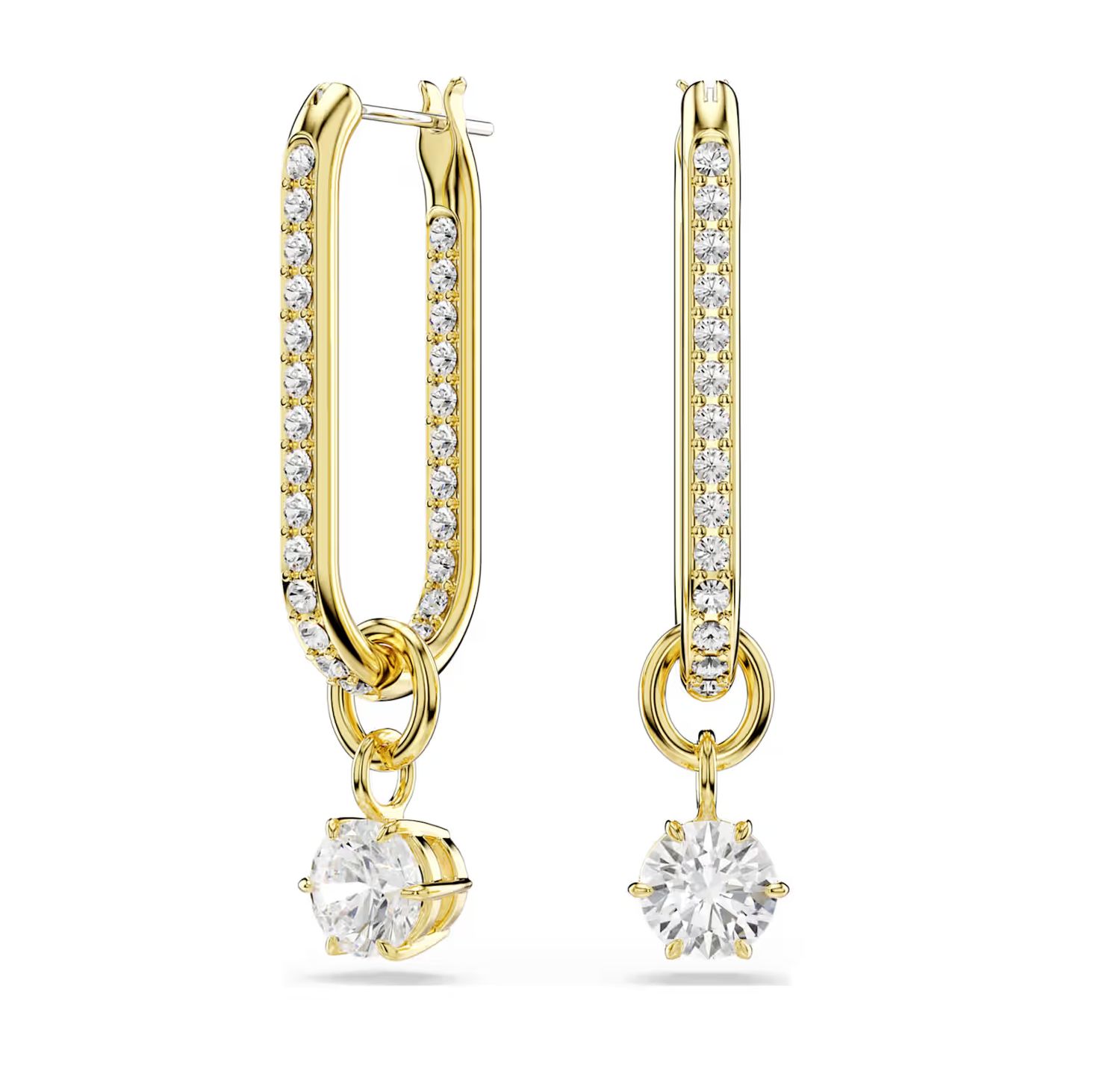 Constella Drop Earrings, Round Cut, Gold-Tone-5728587
