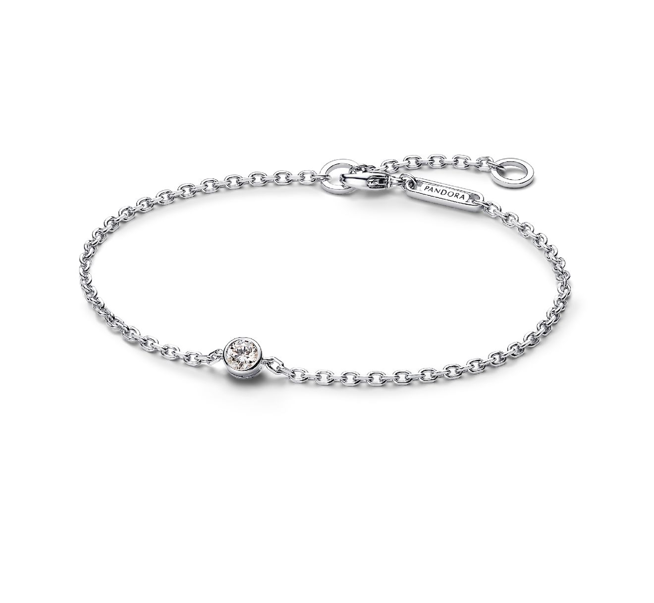 Era Bezel Sterling Silver Lab-Grown Diamond Chain Bracelet-592847C01, Size: 18cm
