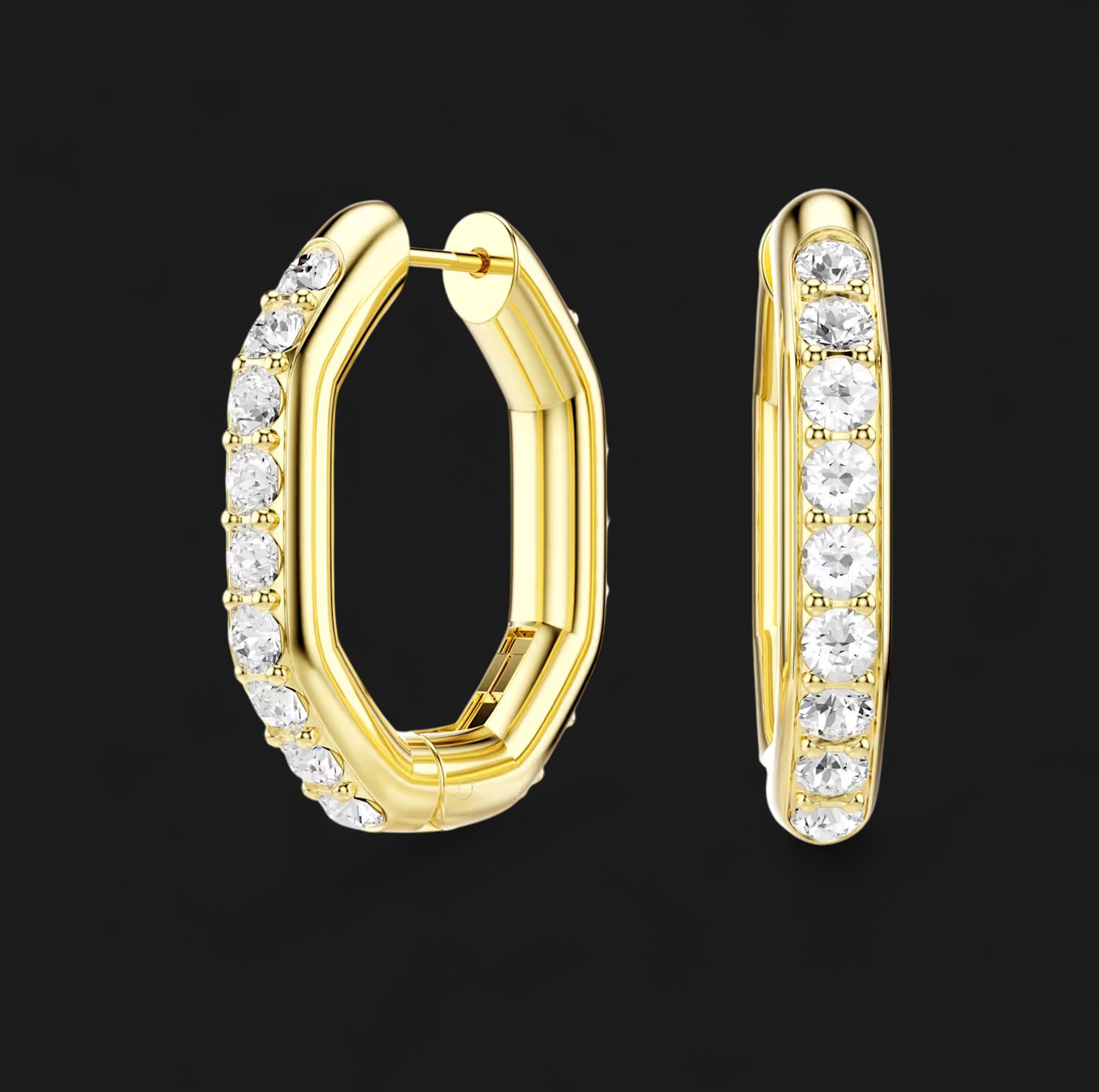 Dextera Hoop Earrings, Octagon Shape, Round Cut, Gold Plated - 5724584