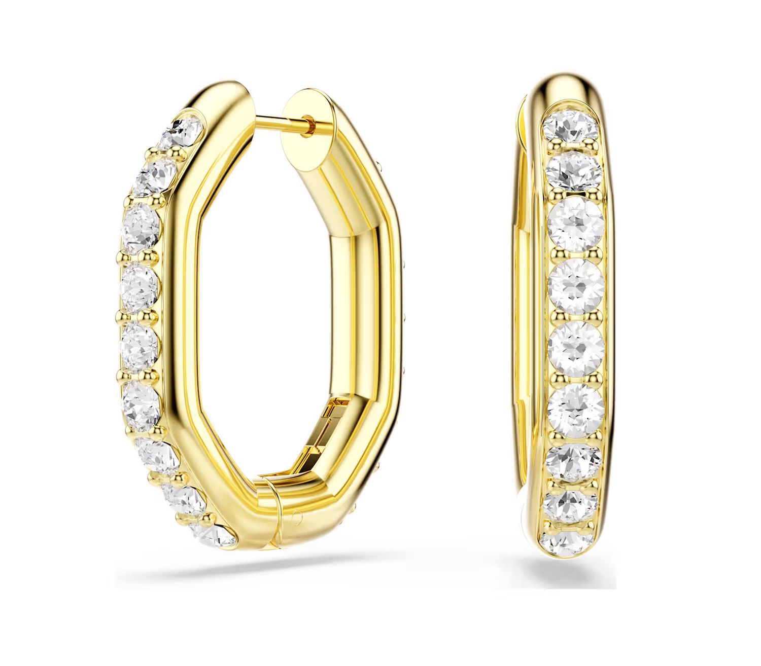 Dextera Hoop Earrings, Octagon Shape, Round Cut, Gold Plated-5724584